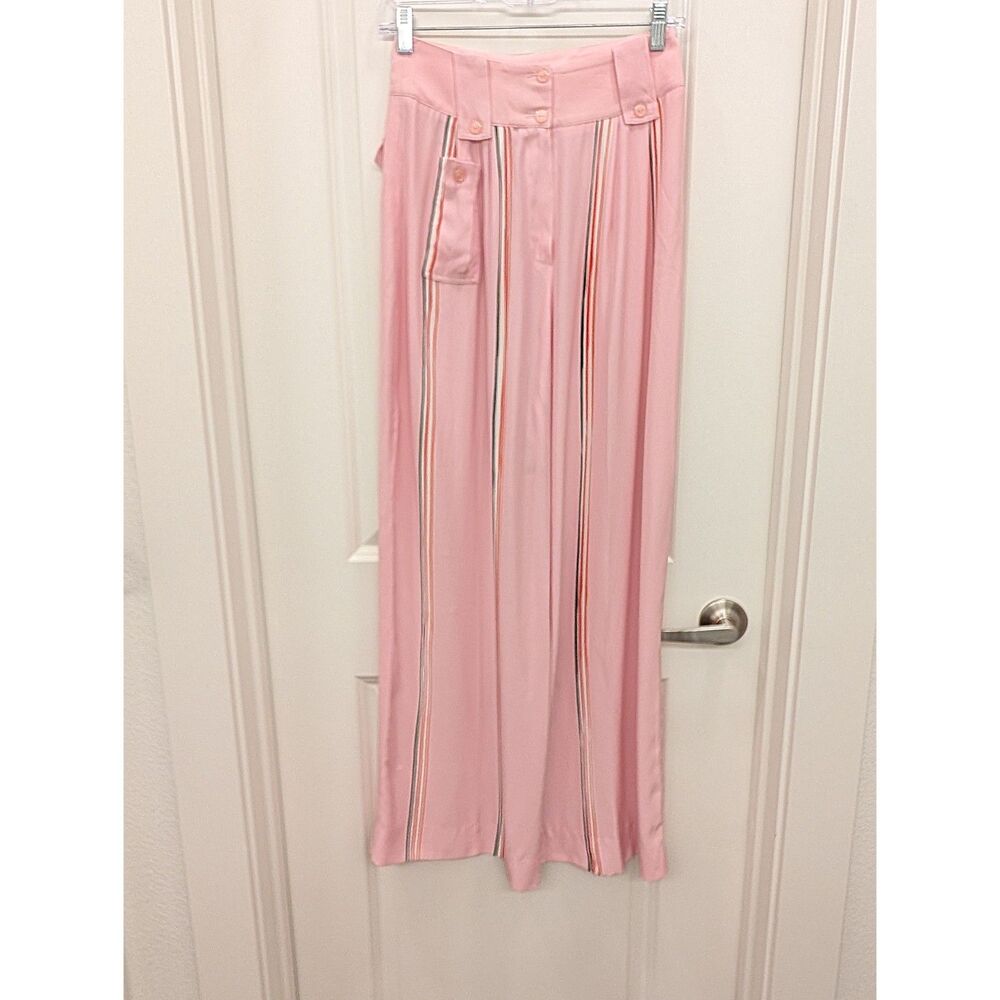 Emporio Armani Est Size 4 Pink Striped High Rise Wide Leg Trousers Pants FLAW